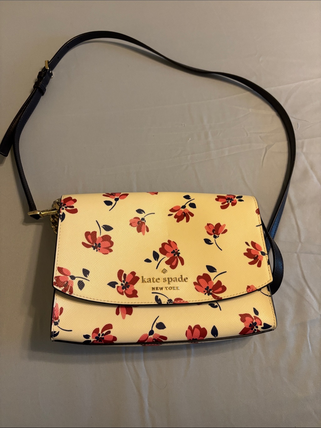 Kate Spade Cream Floral Crossbody With Red Flowers